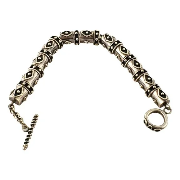 Vintage Deborah Armstrong Sterling Silver Chunky Bead Toggle Bracelet #12293
